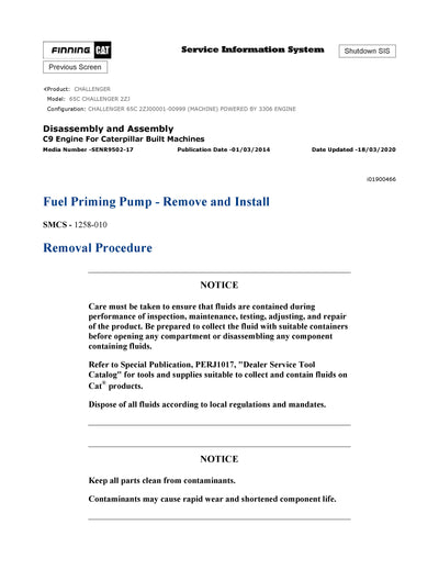 Caterpillar Challenger 65c Track Tractor Full Complete Service Repair Manual 2ZJ