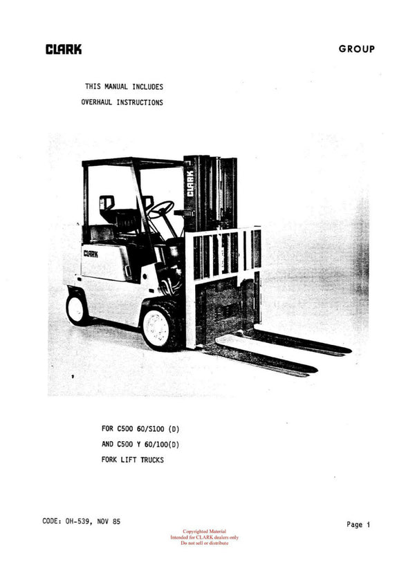 Clark 685 Y685 (OH-539) Forklift Overhaul Manual - PDF Download