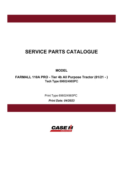 Case IH 110A FARMALL PRO Tier 4b Parts Manual 696024965PC