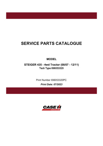 Case IH 435 4wd STEIGER Tractor (08-07 - 12-11) Parts Manual 696053320PC