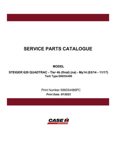 Case IH 620 Quadtrac Tractor 4WD Tier 4B Parts Manual 696054486PC