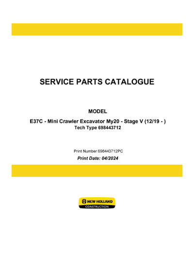 Case E37C Mini Crawler Excavator Parts Manual 698443712PC