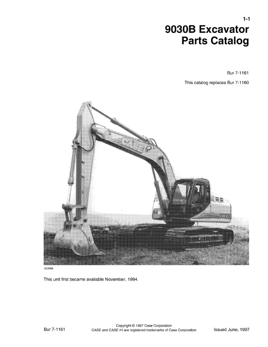 Case 9030B Excavator COMPLETE Parts Manual 7-1161