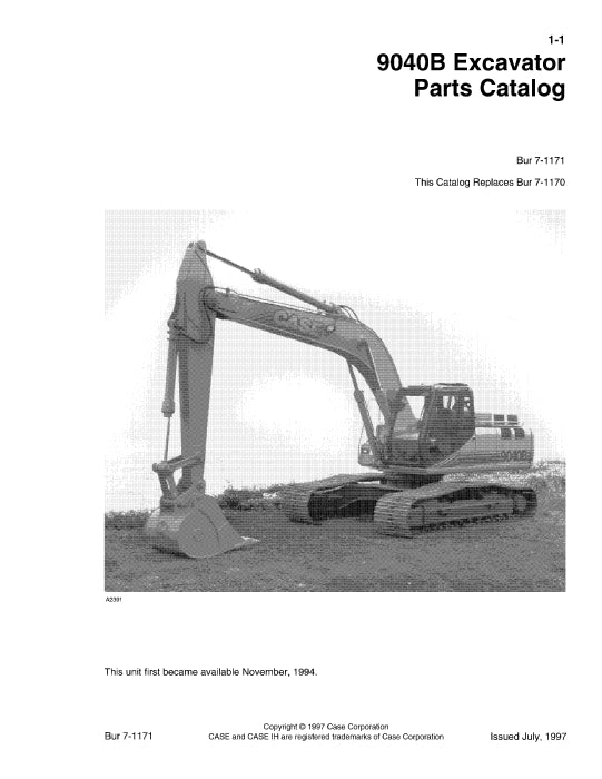Case 9040B Excavator Parts Manual 7-1171