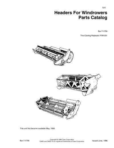 Case IH 275 375 4000 5000 5500 Header For Windrower Parts Manual 7-1750