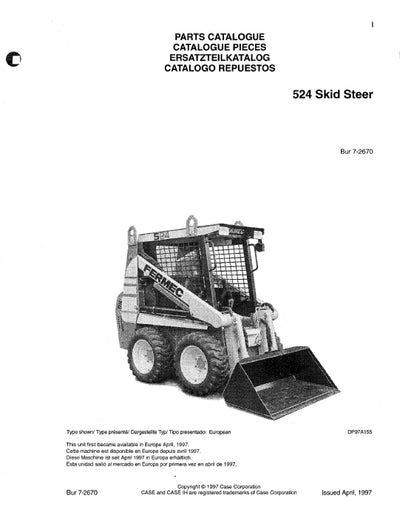 Case 524 Skid Steer Loader - Fermac Parts Manual 7-2670