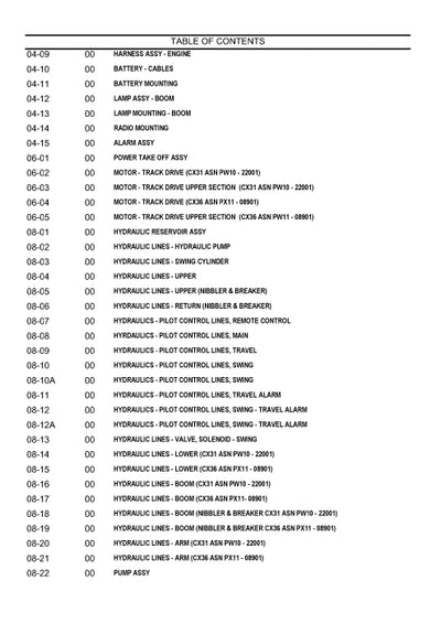 Case CX31 CX36 Excavator Parts Manual 7-8771NA