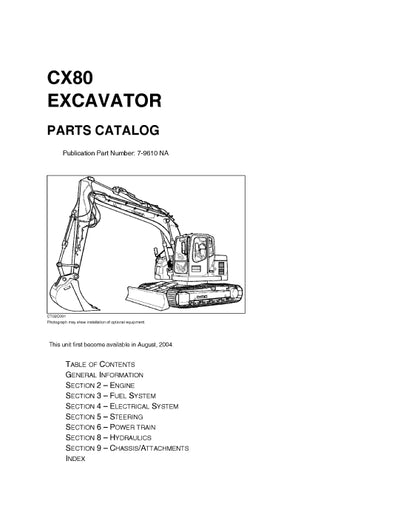 Case CX80 Excavator Parts Manual 7-9610NA