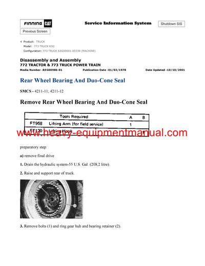 Download Caterpillar 773 Truck Service Repair Manual 63G