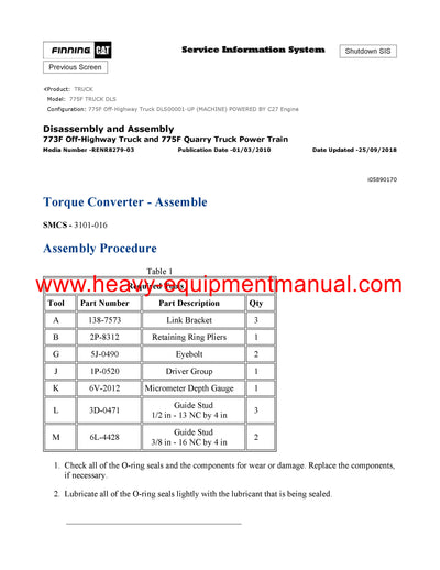 CATERPILLAR 775F TRUCK Full Complete SERVICE REPAIR MANUAL DLS