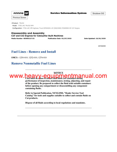 Download Caterpillar 775G LRC Truck Service Repair Manual RFM