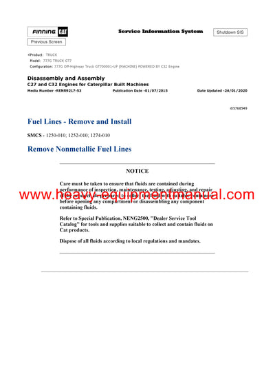 Download Caterpillar 777G Truck Service Repair Manual GT7