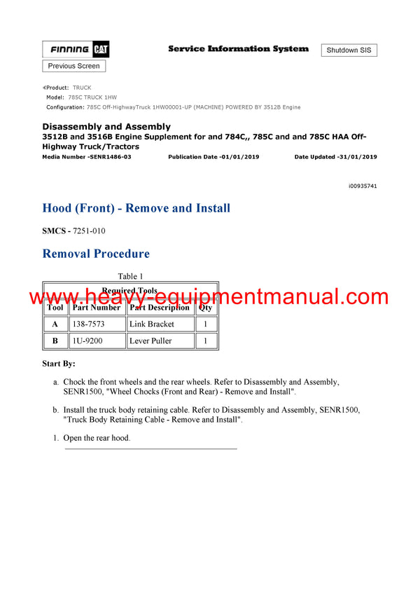 Download Caterpillar 785C Truck Service Repair Manual 1HW