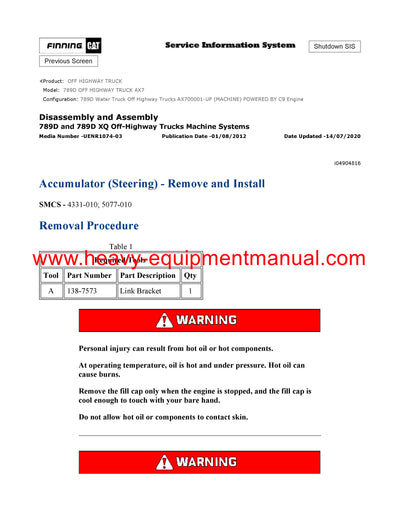 Download Caterpillar 789D Off Highway Truck Service Repair Manual AX7