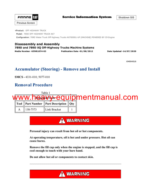 Download Caterpillar 789D Off Highway Truck Service Repair Manual AX7