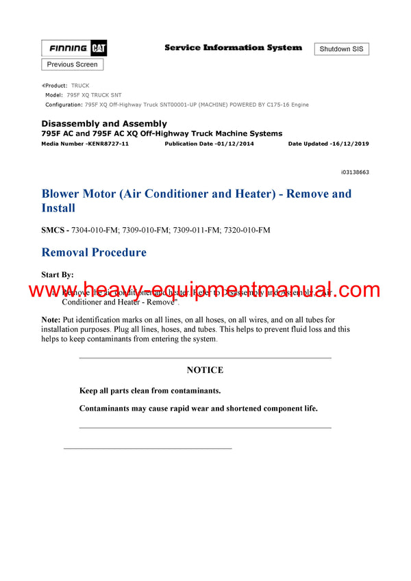 Download Caterpillar 795F XQ Truck Service Repair Manual SNT