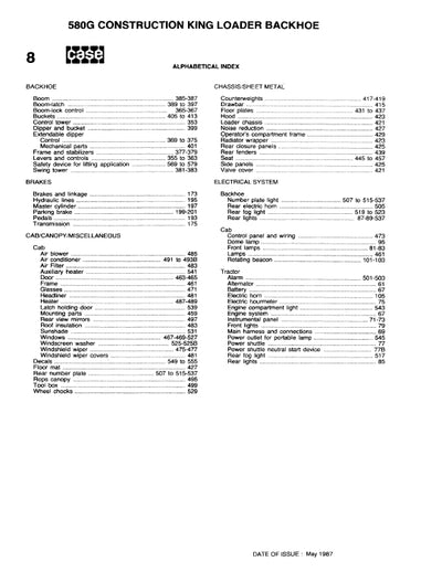 Case 580G Backhoe Loader Parts Manual 8-1234