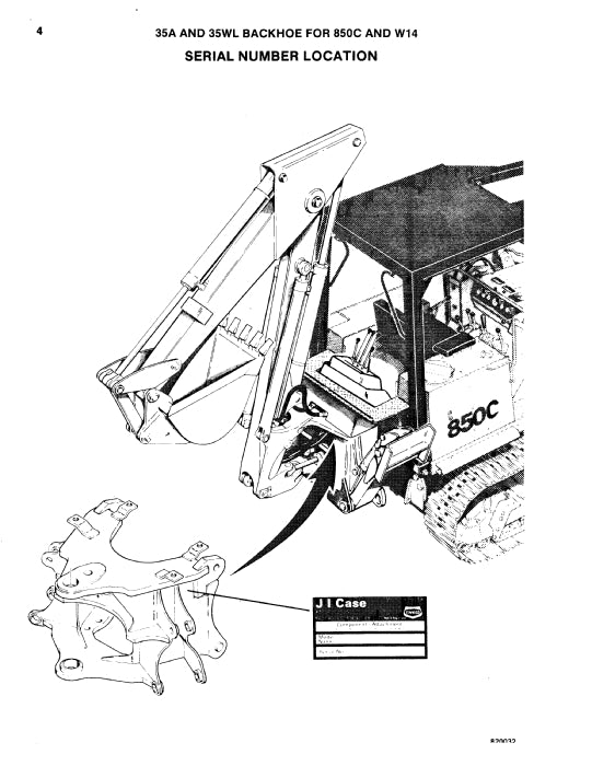 Case 35A 35WL Backhoe For 850C W-14 Parts Manual 8-1530