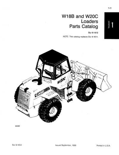 Case W18B W20C Loader Parts Manual 8-1612
