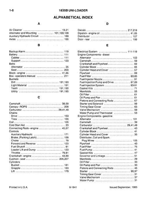 Case 1835B Uni-Loader Parts Manual 8-1841