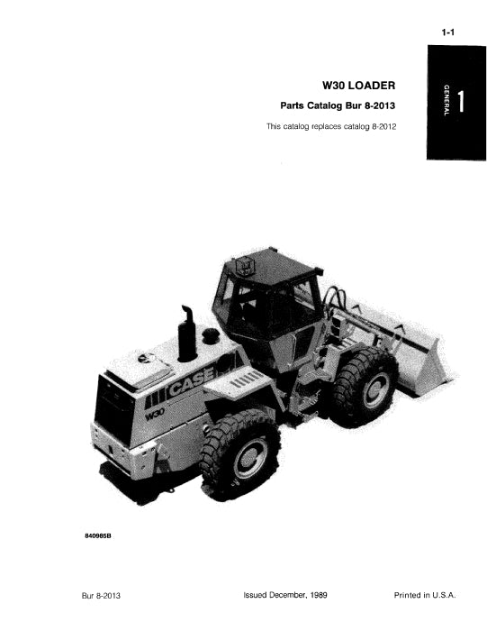 Case W30 Loader Parts Manual 8-2013