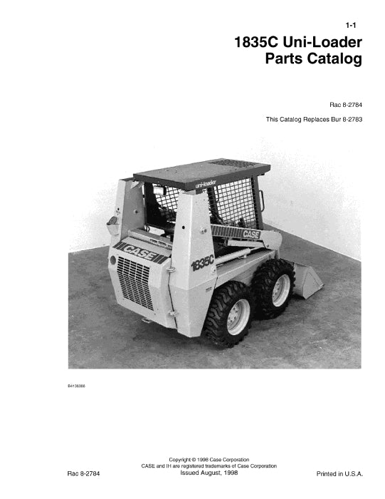 Case 1835C Uni-Loader Parts Manual 8-2784