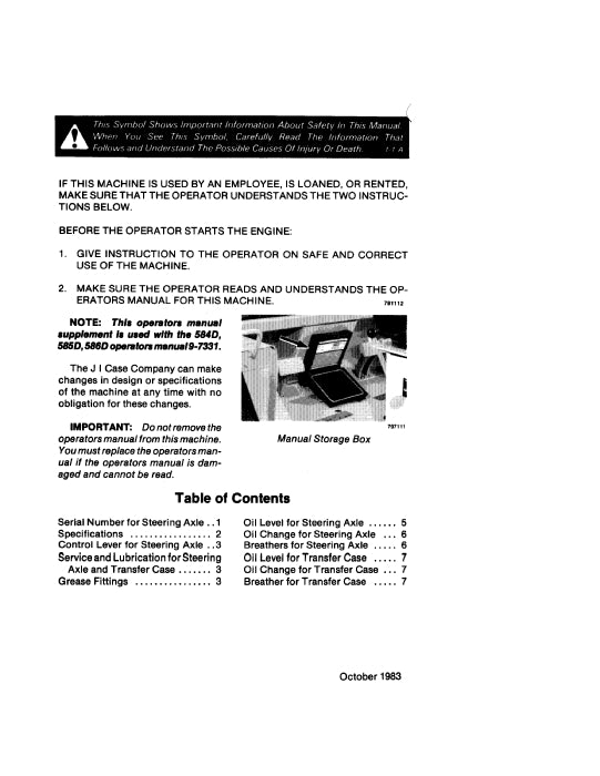 Case 584D,585D,586D Forklift Supplement Operator Manual 8-42590