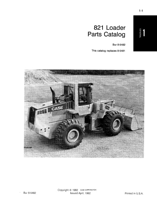Case 821 Loader Parts Manual 8-5482
