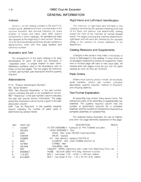 Case 1085C Cruz-air Excavator Parts Manual 8-5490