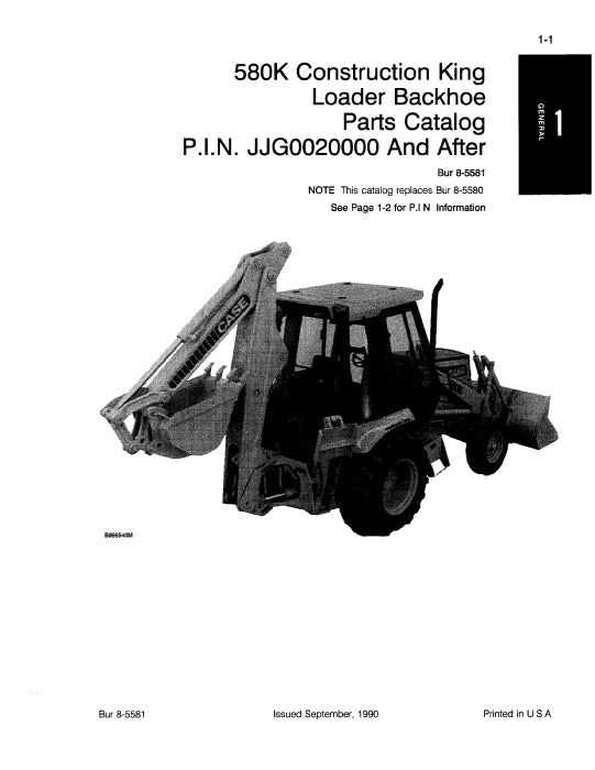 Case 580K Backhoe Loader Phase III Parts Manual 8-5581