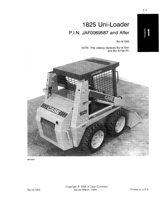 Case 1825 Uni-Loader COMPLETE Parts Manual 8-7252