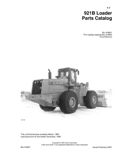 Case 921B Loader Parts Manual 8-9661