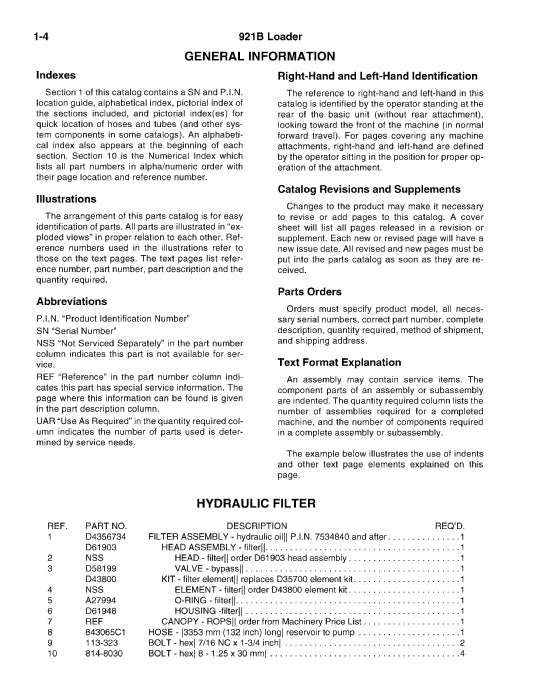 Case 921B Loader Parts Manual 8-9661