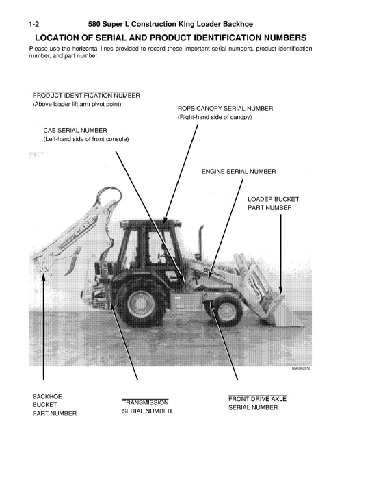 Case 580 Super L Construction King backhoe Loader Parts Manual 8-9932