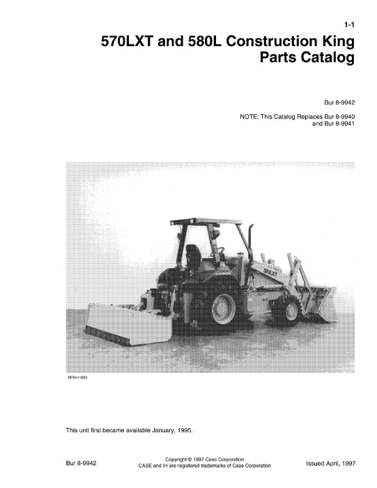 Case 570LXT 580L Backhoe Loader Parts Manual 8-9942