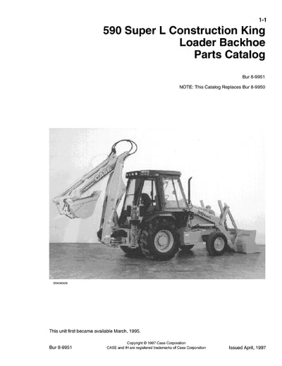 Case 590 Super L Ck backhoe Loader Parts Manual 8-9951