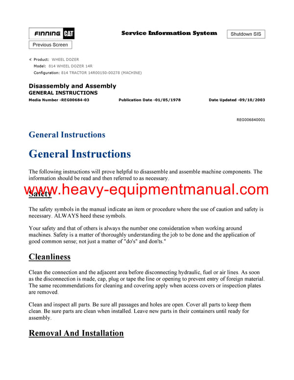 DOWNLOAD CATERPILLAR 814 WHEEL DOZER SERVICE REPAIR MANUAL 14R