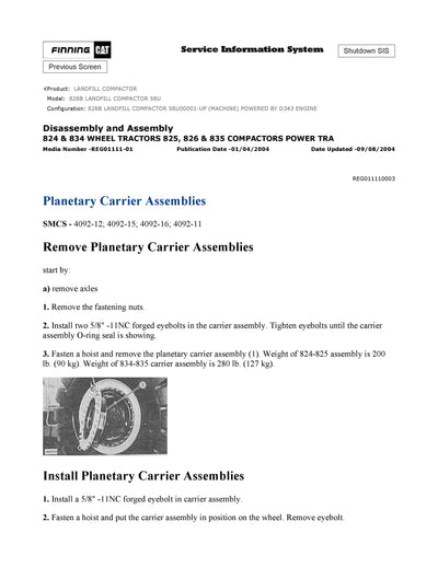 DOWNLOAD CATERPILLAR 826B LANDFILL COMPACTOR SERVICE REPAIR MANUAL 58U