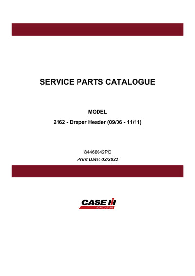 Case IH 2142,2152,Draper Header Parts Manual 84466042