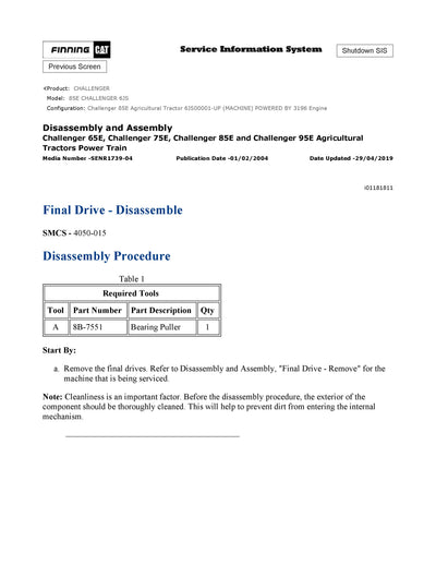DOWNLOAD CATERPILLAR 85E CHALLENGER FULL COMPLETE SERVICE REPAIR MANUAL 6JS