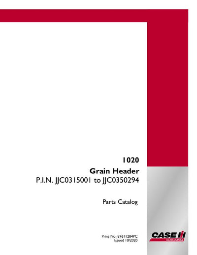 Case IH 1020 Grain Header Parts Manual 87611284