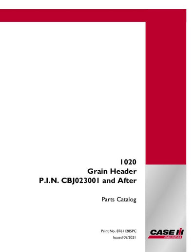 Case IH 1020 Grain Header Parts Manual 87611285