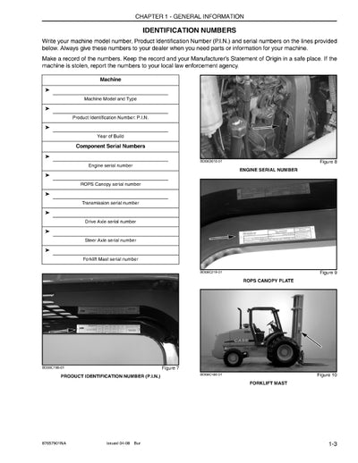 Case 586G, 588G Series 3 Tier 3 Forklift Operator Manual 87657901NA