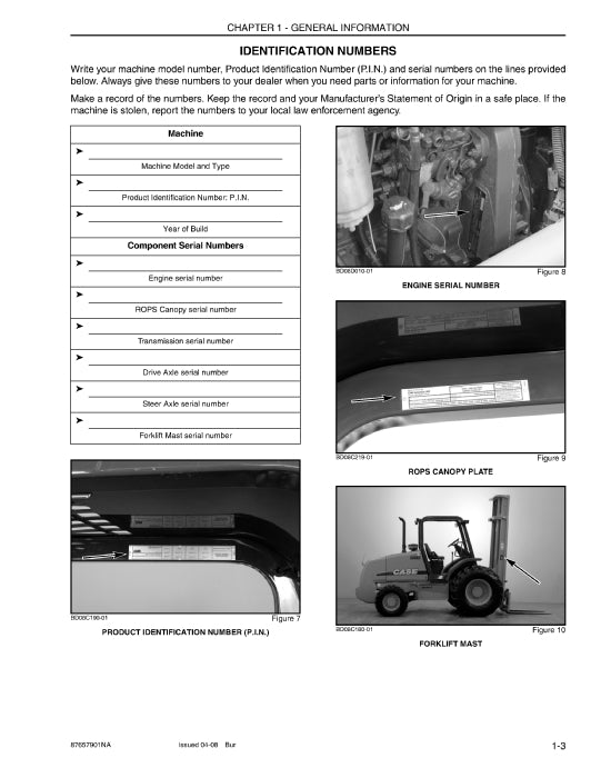 Case 586G, 588G Series 3 Tier 3 Forklift Operator Manual 87657901NA