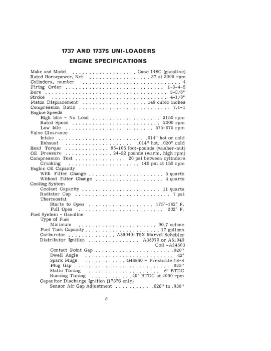 Case 1150, 1150B, 1450, 1530B Machine Specs Uni-loader Operator Manual 9-74245