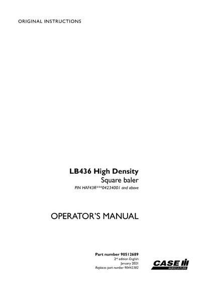 Case IH LB436 High Density Square Baler Operator Manual 90512689