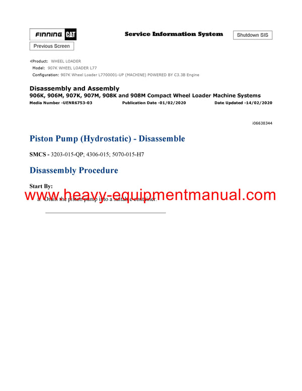 DOWNLOAD CATERPILLAR 907K WHEEL LOADER SERVICE REPAIR MANUAL L77