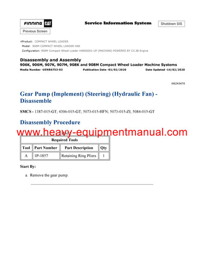 DOWNLOAD CATERPILLAR 908M COMPACT WHEEL LOADER SERVICE REPAIR MANUAL H88