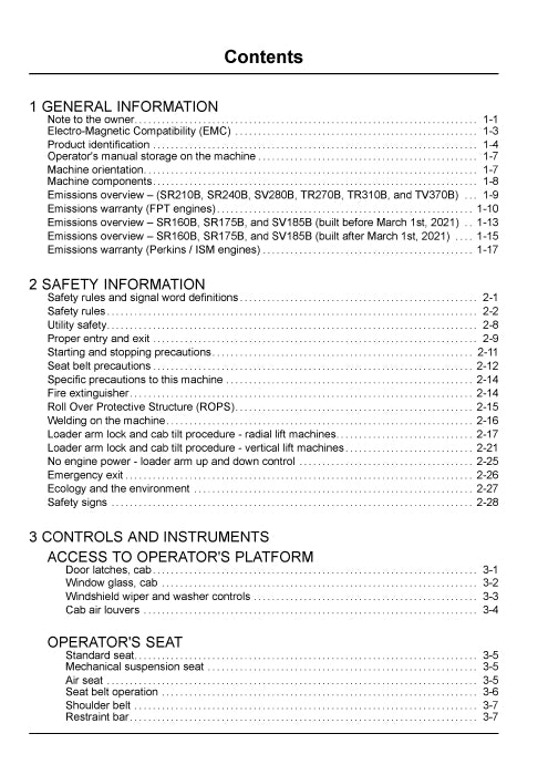 Case SR160B SR175B SR210B SR240B SV185B SV280B Skid Steer Loader Operator Manual 91788713