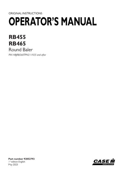Case IH RB455, RB465 Round Baler (Shell) Operator Manual 92052793
